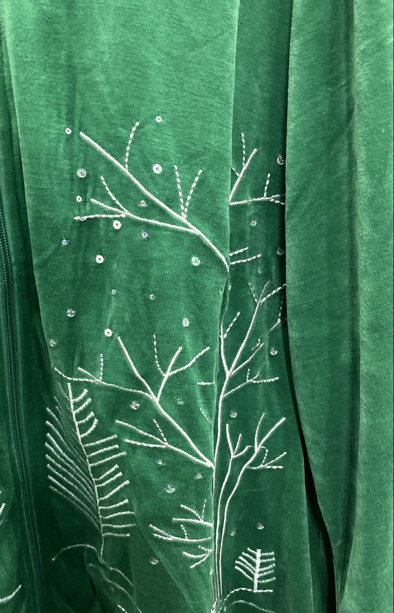 Seventh Avenue Women's Green Velour Full Zip Embroidered Sequin Jacket Sz 2X