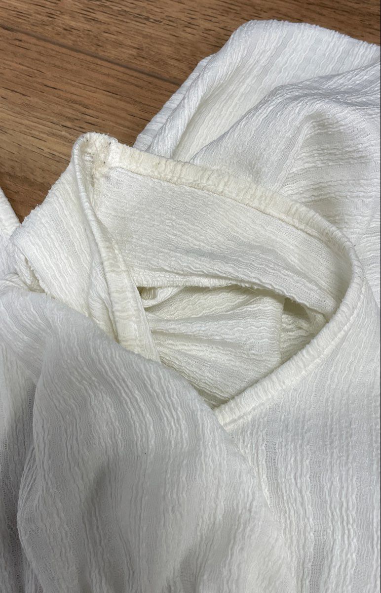 Maeve Anthropologie Women's White Smocked Peplum Puff Sleeve Textured Top Sz S