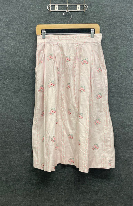 Eleanor Colton Women's Vintage 90s Pink Floral Striped Pleated Skirt Size 28