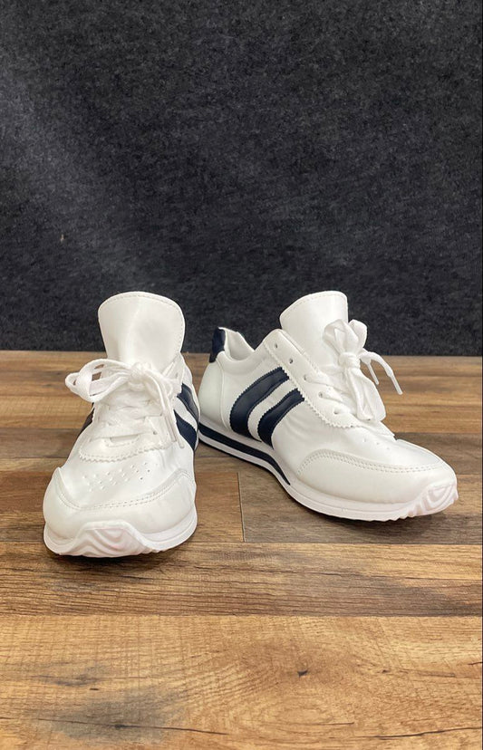 Unbranded White Navy Stripe Low Top Lifestyle Tennis Sneakers Size EU 43