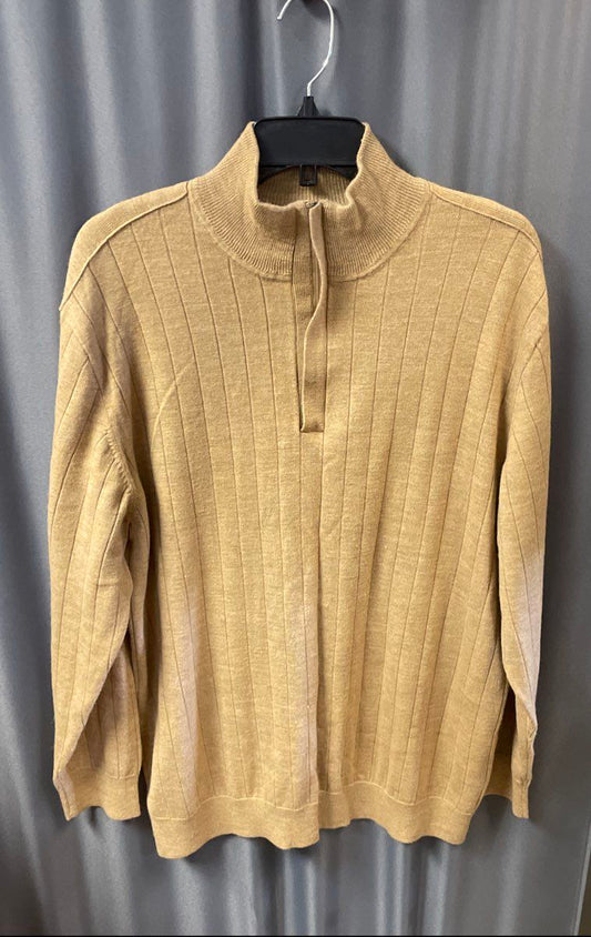 Claiborne Men's Tan Ribbed 1/4 Zip Sweater Merino Wool Blend Size XL