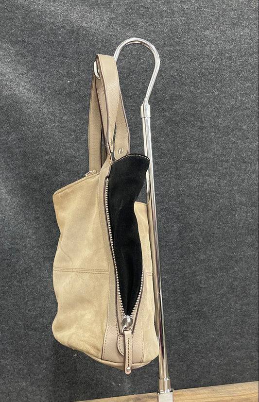 Tignanello Grey Pebbled Leather Suede Hobo Shoulder Bag Large Silver Hardware