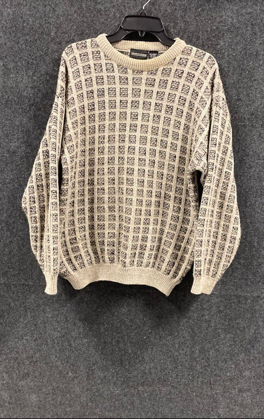 Vintage 90s Grafico Italia Men's Tan Brown Geometric Textured Knit Sweater M