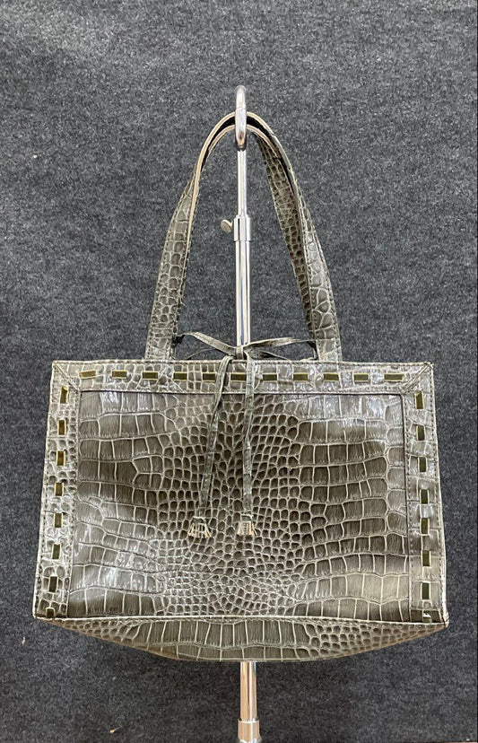 Vintage Liz Claiborne Grey Snake Embossed Studded Tote Bag Shoulder Bag