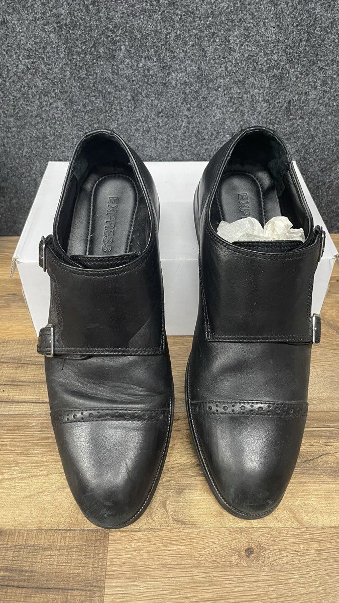 Express Black Leather Double Monk Strap Cap Toe Dress Shoes Men's Size 9