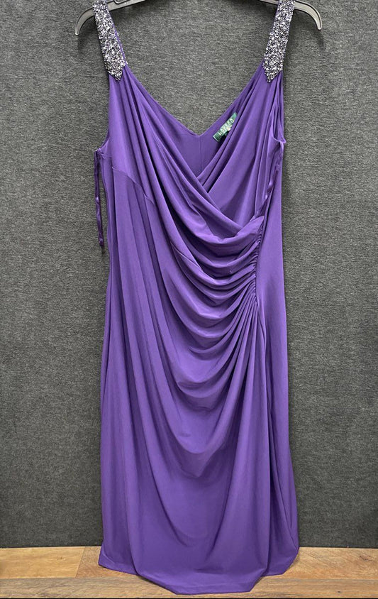 Lauren Ralph Lauren Women's Purple Beaded Strap Ruched Sleeveless Dress