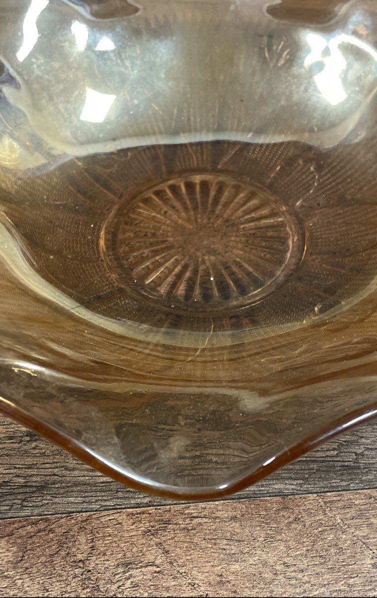 Vintage Jeanette Marigold Iris & Herringbone Carnival Glass Dish