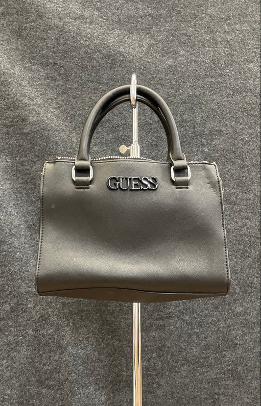 Guess Black Leather Satchel Handbag Top Handle Purse Gunmetal Hardware