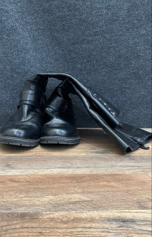 GBG Guess Black Faux Leather Tall Harness Zip Moto Boots Size 10