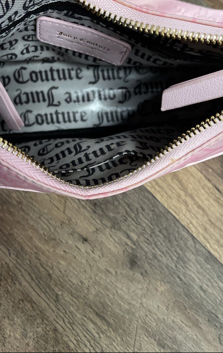 Juicy Couture Pink Monogram Heart Nylon Crossbody Shoulder Bag Gold Hardware