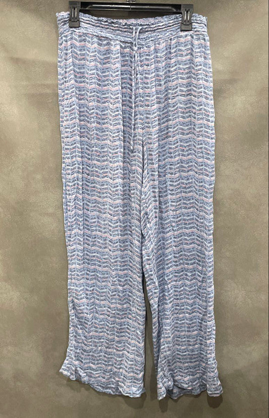 Aerie Women's Blue Multicolor Dash Print Wide Leg Viscose Lounge Pants Sz M