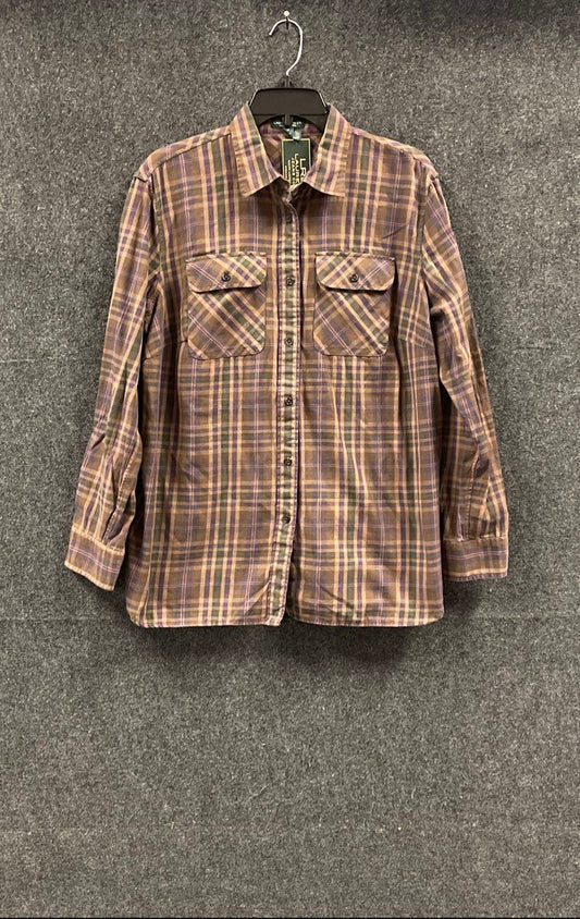 Lauren Ralph Lauren Women's Bedford Plaid Flannel Shirt Brown Sz 1X NWT