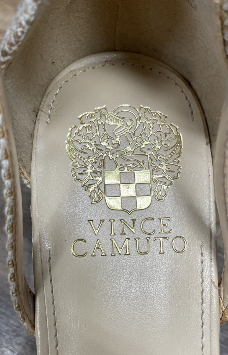 Vince Camuto Rania Cream Woven Espadrille Platform Block Heel Sandals Size 10M