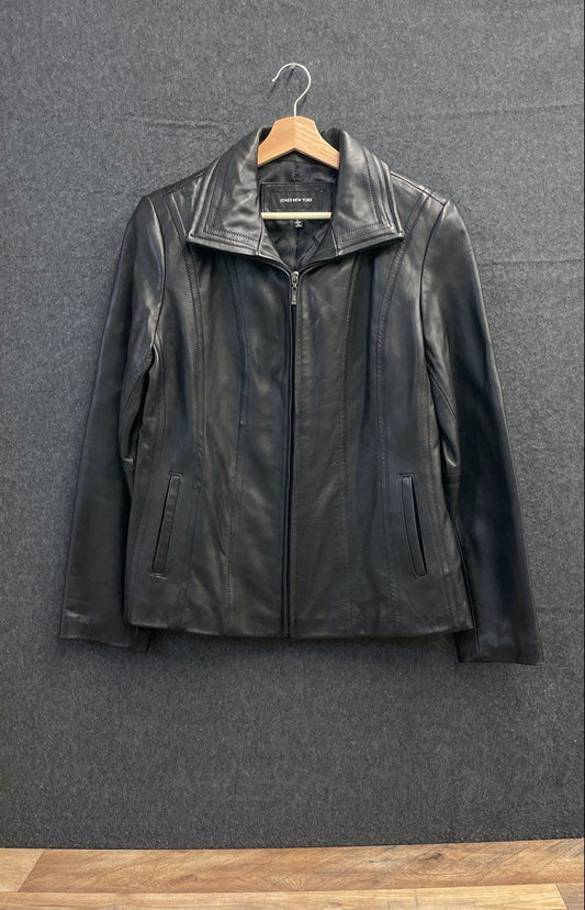 Jones New York Women's Black Genuine Leather Full Zip Jacket Sz L
