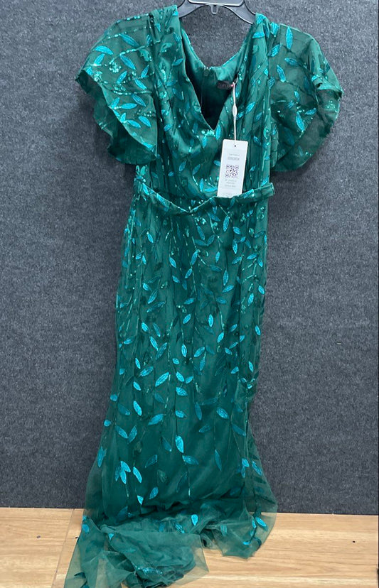 Ever-Pretty Women's Green Sequin Leaf Ruffle Maxi Evening Gown Sz 4 NWT