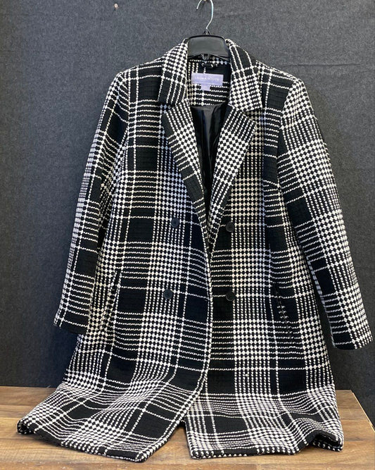 Laura Scott Women's Wool Blend Coat Black White Plaid Double Breasted Sz XL