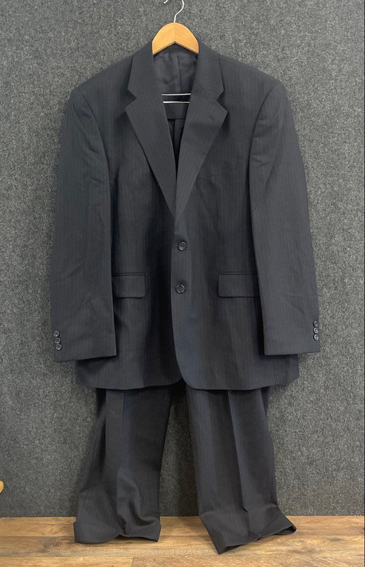 Alexandre Men's Navy Pinstripe 100% Wool Suit Jacket 46R Pleated Pants 40R