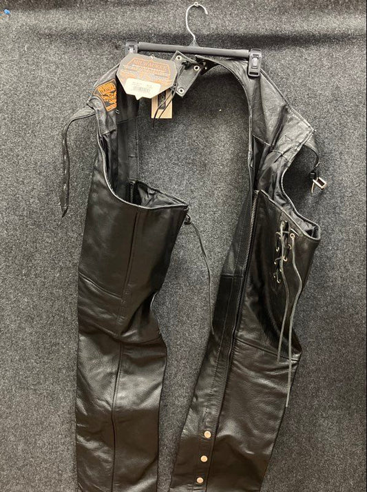 Milwaukee Leather Men's Black Full Grain Leather Motorcycle Chaps NWT Sz M