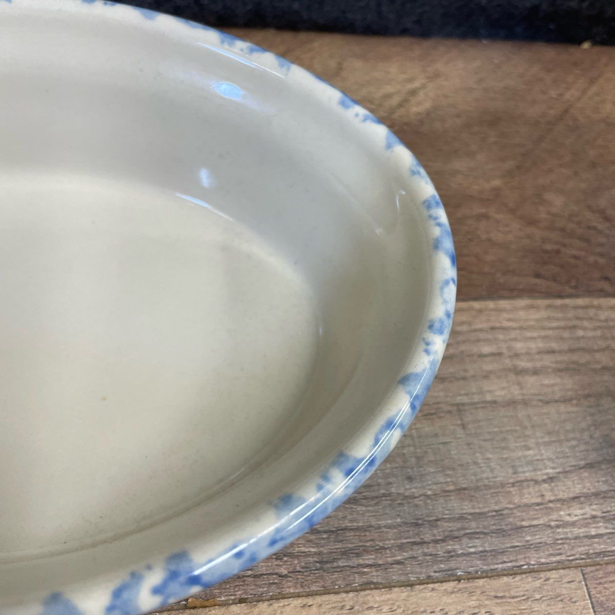 Blue Spongeware Oval Baking Dish by Workshops of Gerald E. Henn Pottery