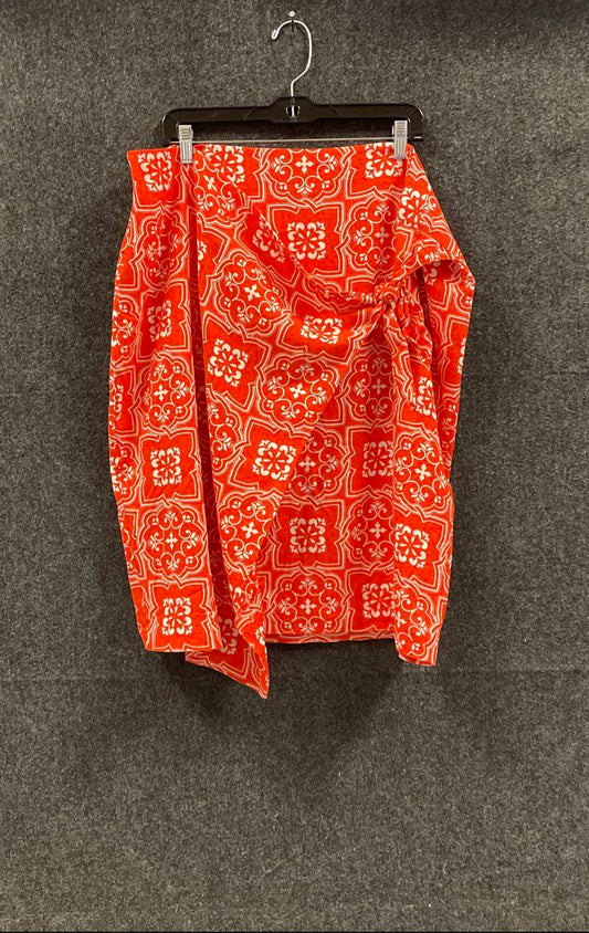 Ann Taylor Women's Skirt Orange White Tile Print Linen Blend Wrap NWT Size 18