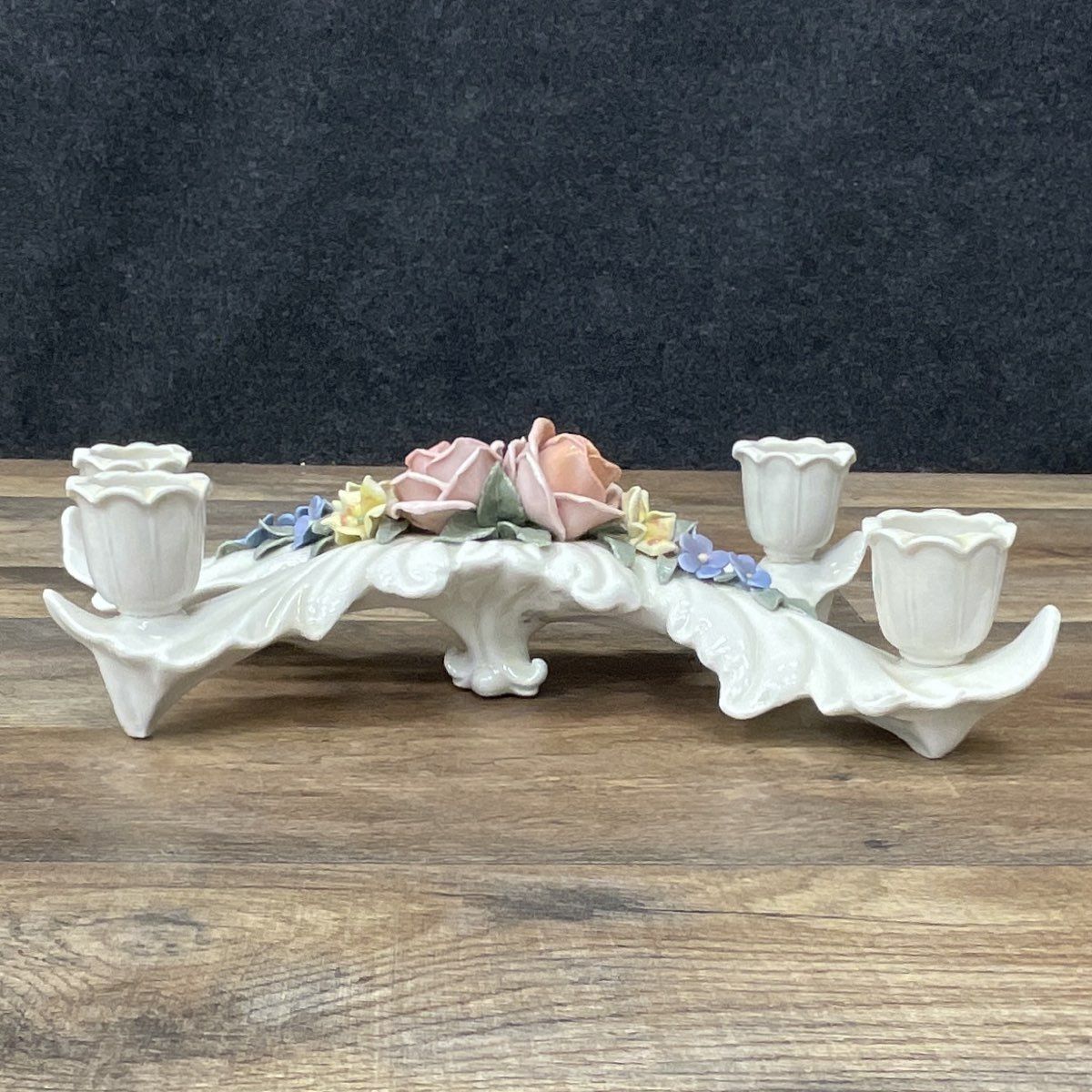 Vintage-Karl Ens-Style Porcelain Roses Flowers Candleholder Centerpiece