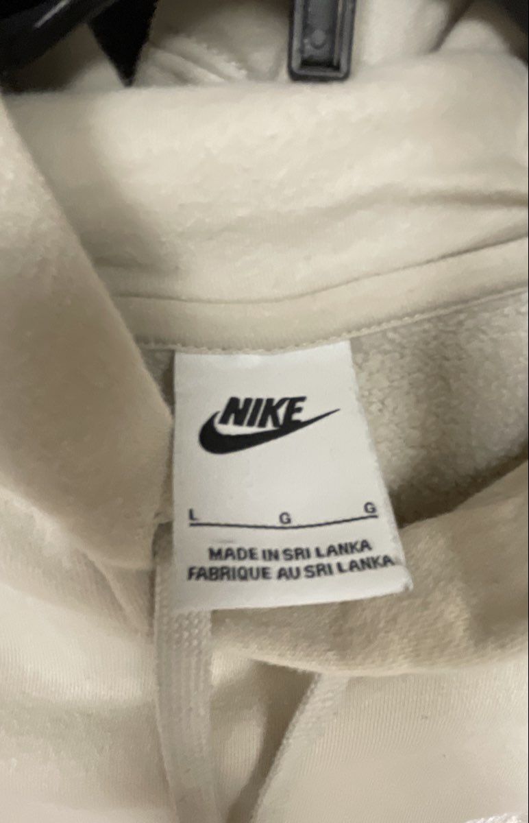 Nike Men's Club Fleece Pullover Hoodie Sweatshirt Cream Off-White Logo Sz L