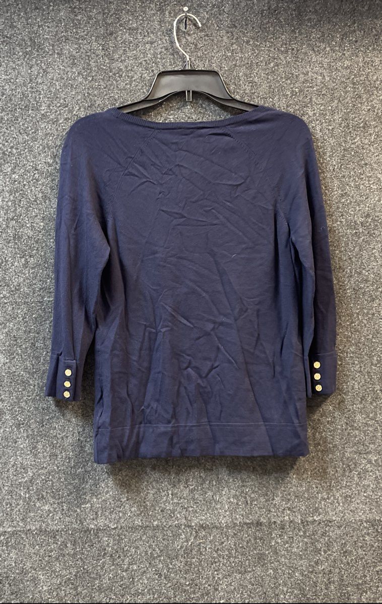 Talbots Women's Navy Blue 3/4 Sleeve Button Cuff Knit Top Sweater Sz MP NWT