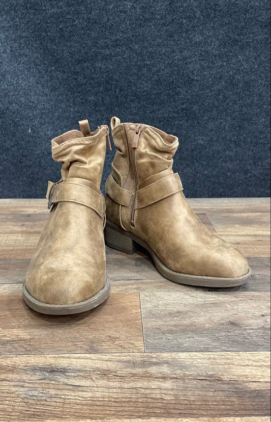 Torrid Distressed Brown Slouch Buckle Side Zip Ankle Boots Women's Wide