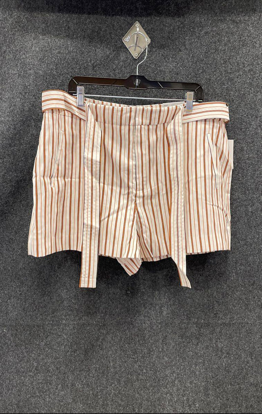 Nine West Women's Belted Flat Front Shorts White Orange Striped NWT XXL