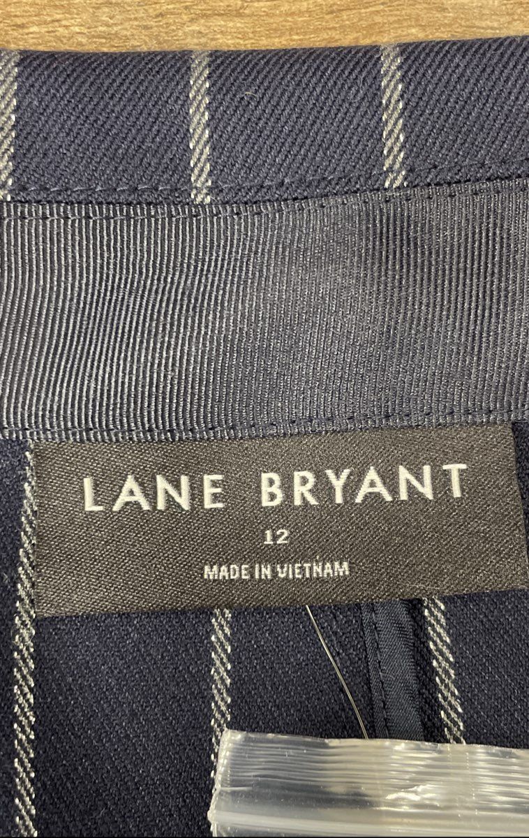 Lane Bryant Women's Navy Pinstripe Blazer Jacket Metallic Stripe Sz 12 NWT