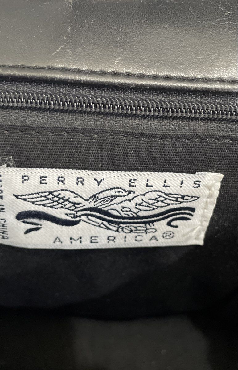 Perry Ellis America Black Croc Embossed Leather Shoulder Bag Gold Hardware