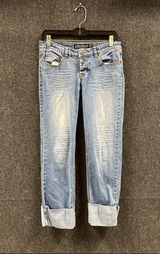 Ultralove Women's Light Wash Blue Whiskered Cuffed Stretch Denim Jeans Sz 5/6