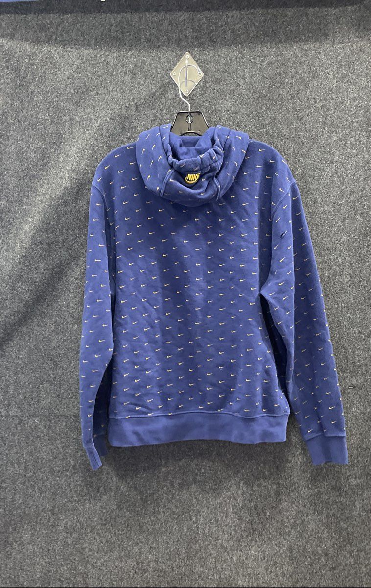 Nike Men's Blue All Over Print Swoosh Fleece Hooded Sweatshirt Sz M