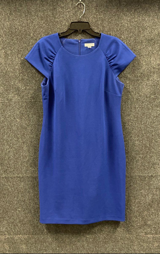 Calvin Klein Women's Royal Blue Pleated Cap Sleeve Sheath Dress Sz 14