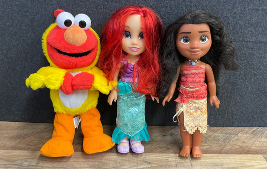 Doll Lot of 3 Disney Princess Ariel Moana Jakks & Sesame Street Elmo Plush