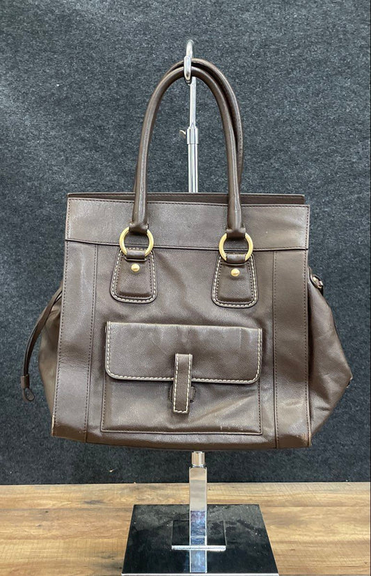 Talbots Brown Pebbled Leather Large Travel Tote Satchel Bag Gold Hardware