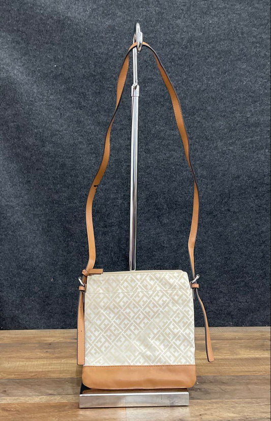 Tommy Hilfiger White Tan Monogram Canvas Crossbody Bag Silver Star Charm