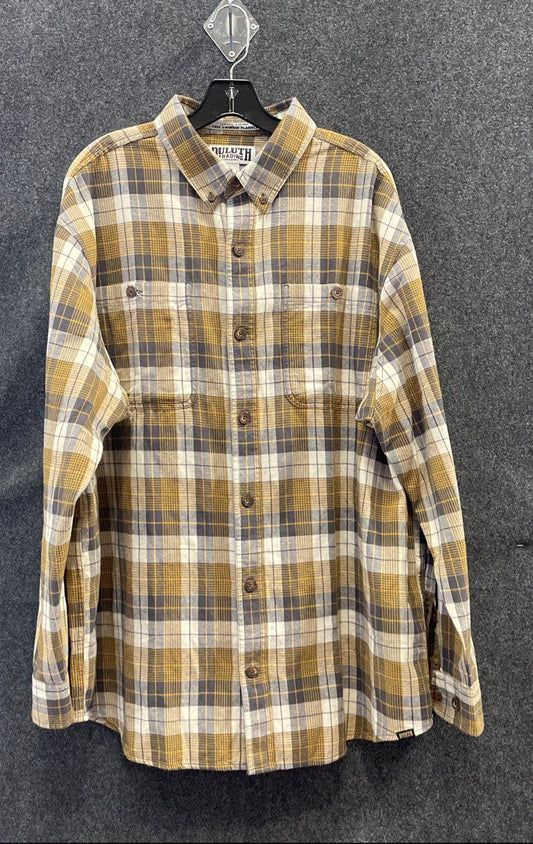 Duluth Trading Co Men's Yellow Plaid Free Swingin' Flannel Shirt XL Relaxed