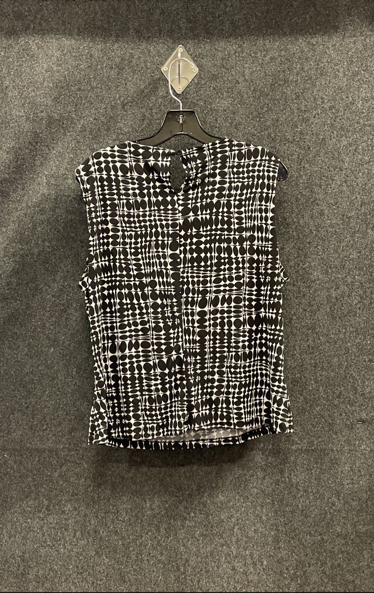 Calvin Klein Women's Sleeveless Blouse Black White Geometric Op Art Shell XL