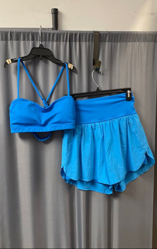 Vitality Women's Blue Workout Set Strappy Sports Bra & Running Shorts Sz M
