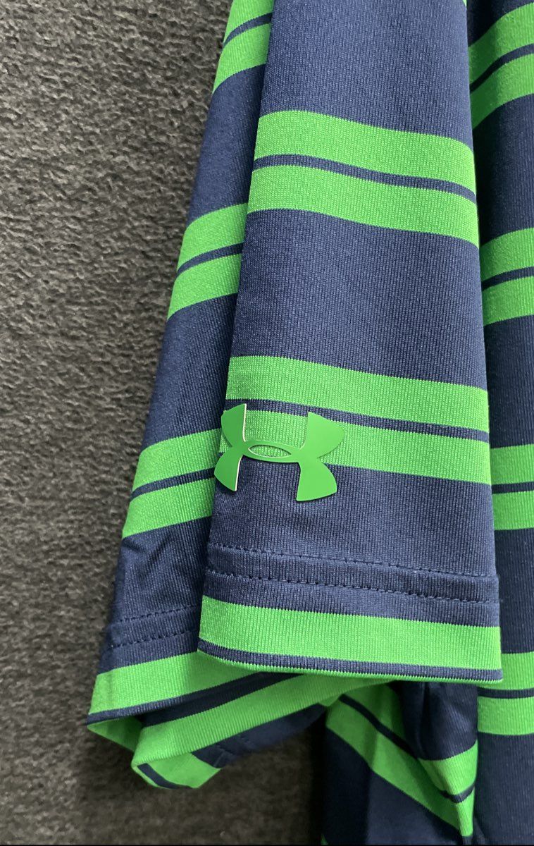 Under Armour Men's Greenbrier Classic HeatGear Striped Polo Shirt Navy Green 2XL
