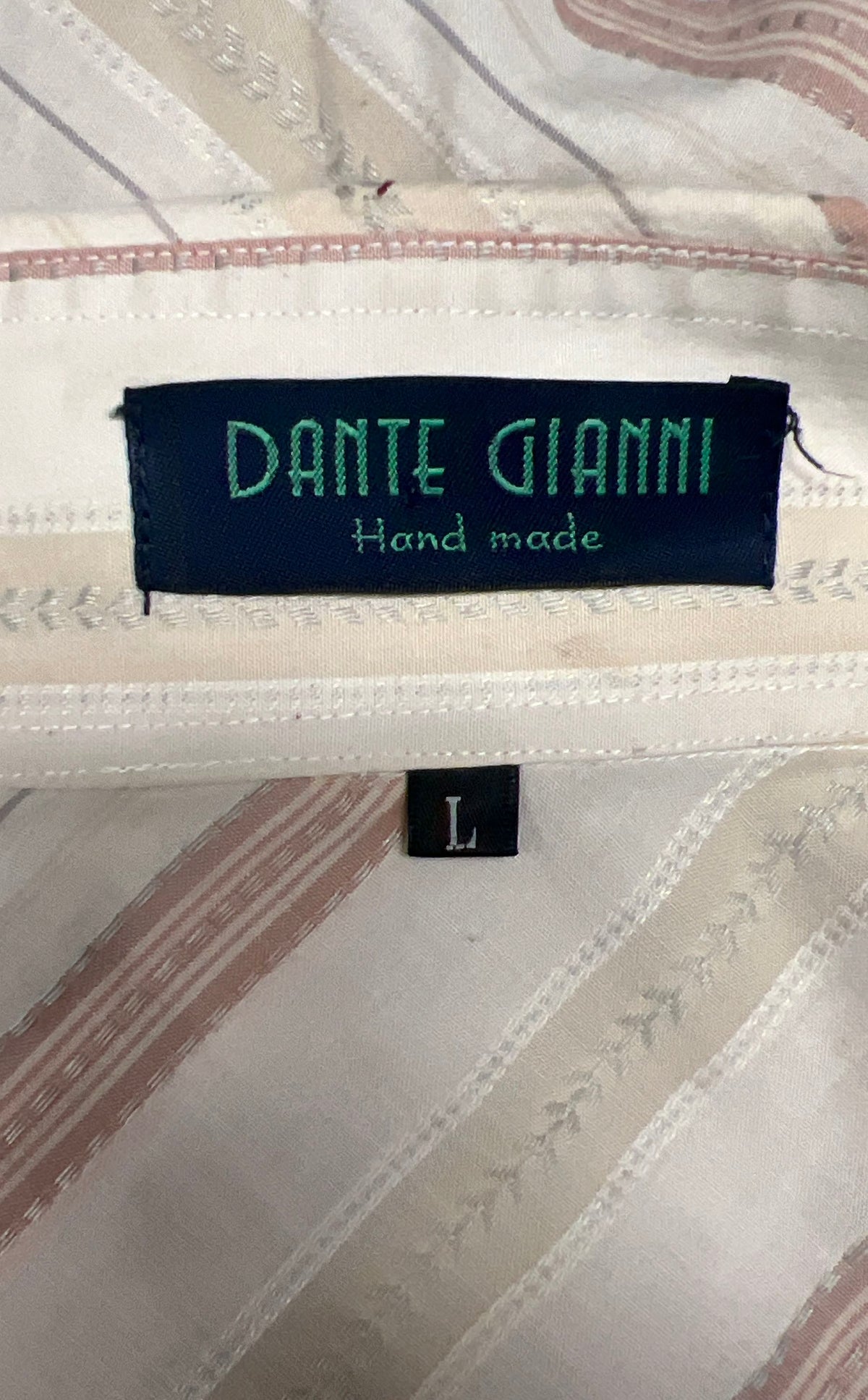 Vintage Dante Gianni Men's Red Dragon Embroidered Striped Shirt Sz L