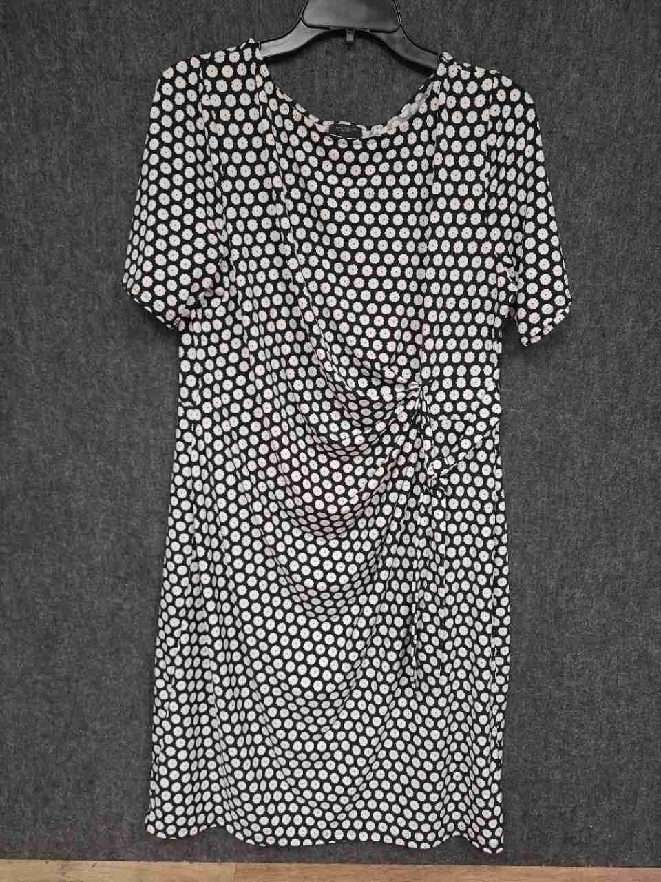 Ann Taylor Factory Women's Black White Floral Dot Draped Faux Wrap Dress Sz L