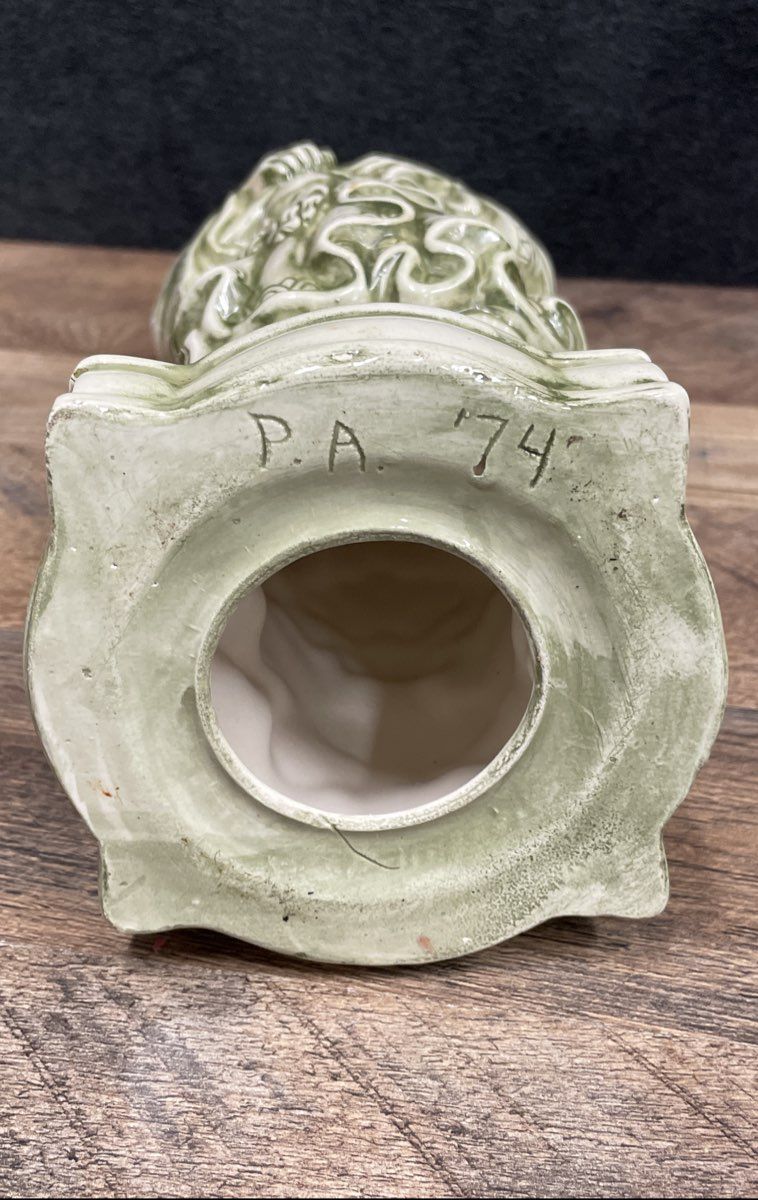 Vintage 1974 Ceramic Asian Sage Figure Statue 15.5 Inch Celadon Green