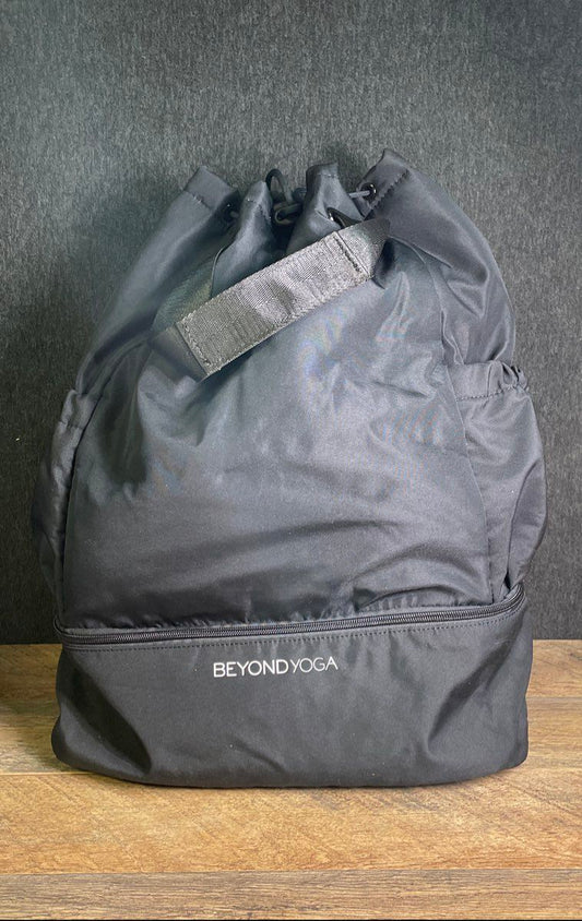 Beyond Yoga Black Nylon Convertible Tote Backpack Gym Bag Drawstring