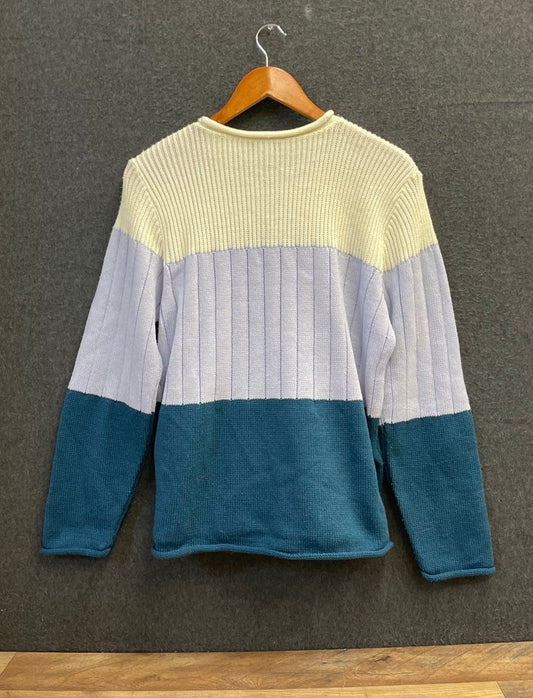 Vintage 90s Baxter & Wells Women's Colorblock Knit Sweater Made in USA Cream L