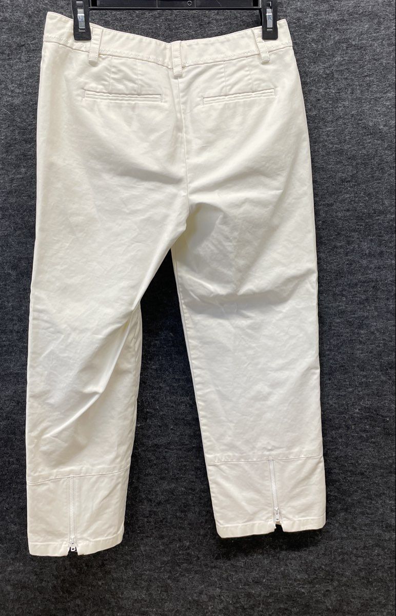 Ann Taylor Women's Margo Off-White Cropped Ankle Zip Flat Front Pants Size 2