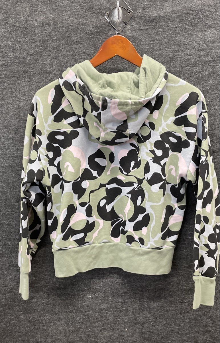 Adidas Girls' Green Multicolor Abstract Floral Print Loose Fit Hoodie Sz M 10/12