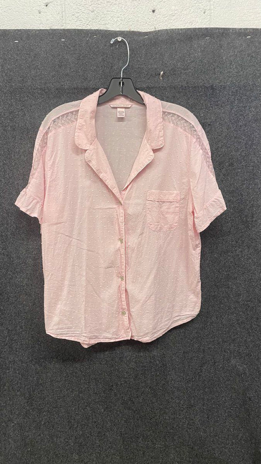 Victoria's Secret Women's Pink Swiss Dot Lace Short Sleeve Pajama Top Sz Large
