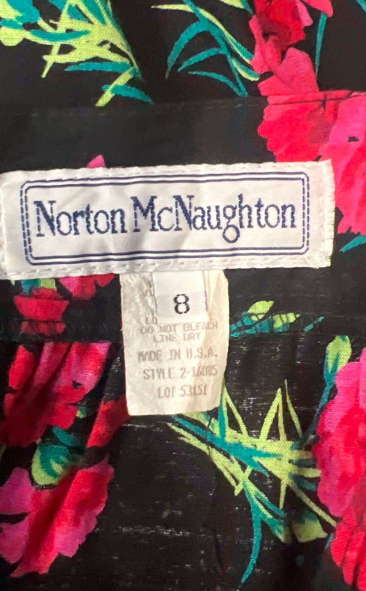 Vintage 90s Norton McNaughton Women's Black Pink Floral Blouse Sz 10